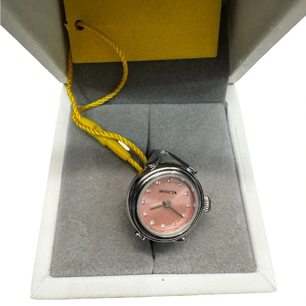 Invicta Angel Mini Ring Watch Ladies 17.5mm Quartz Stainless Steel Crystals Pink