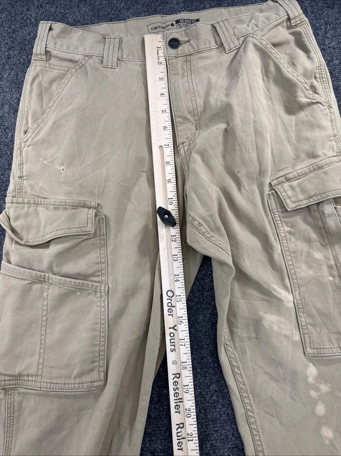 Carhartt Relaxed Fit Cargo Pants Men’s 31x32 Khaki Distressed Workwear