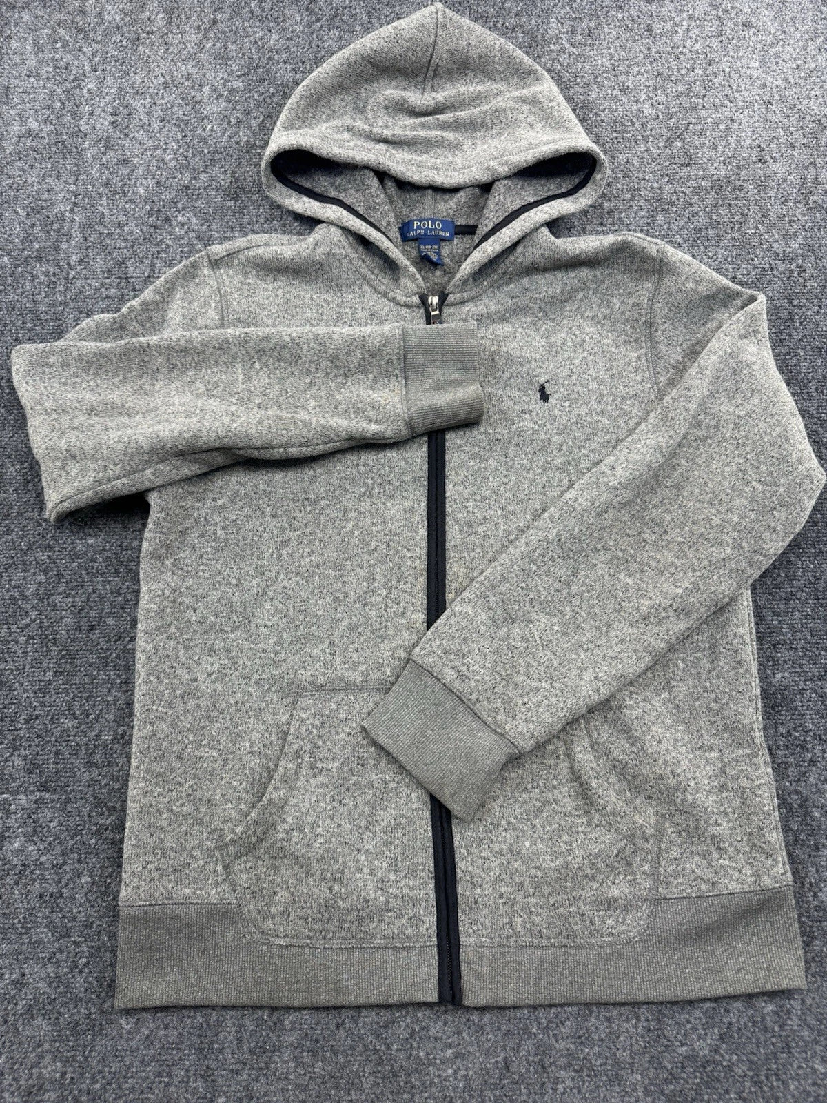 Polo Ralph Lauren Hoodie Boys XL 18-20 Gray Full Zip Pony Logo Fleece Jacket
