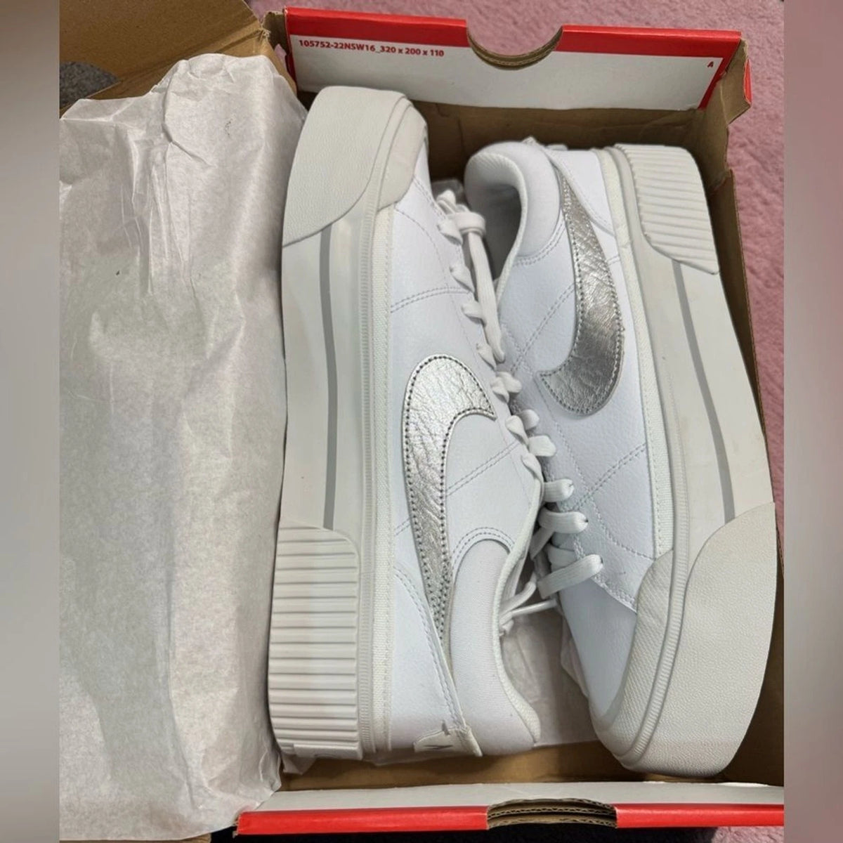 Nike Court Legacy Lift White Silver Sneakers Women 11 Men 9.5 NIB HQ2307-100