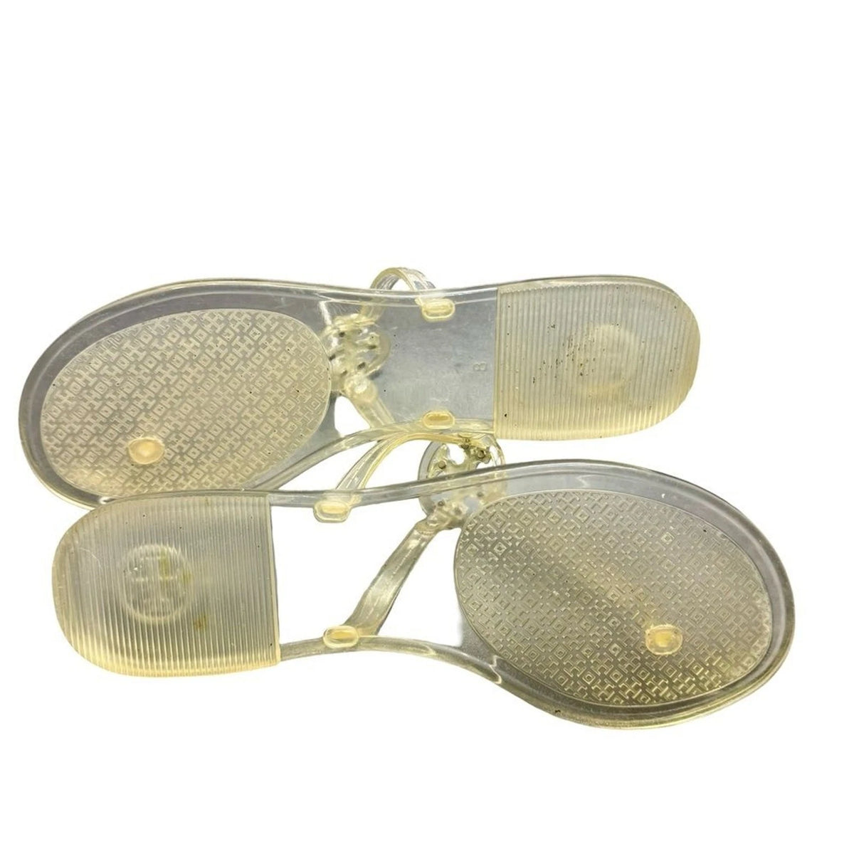 Tory Burch Transparent Yellow Jelly Sandals Women’s Size 8 Logo Thong EUC