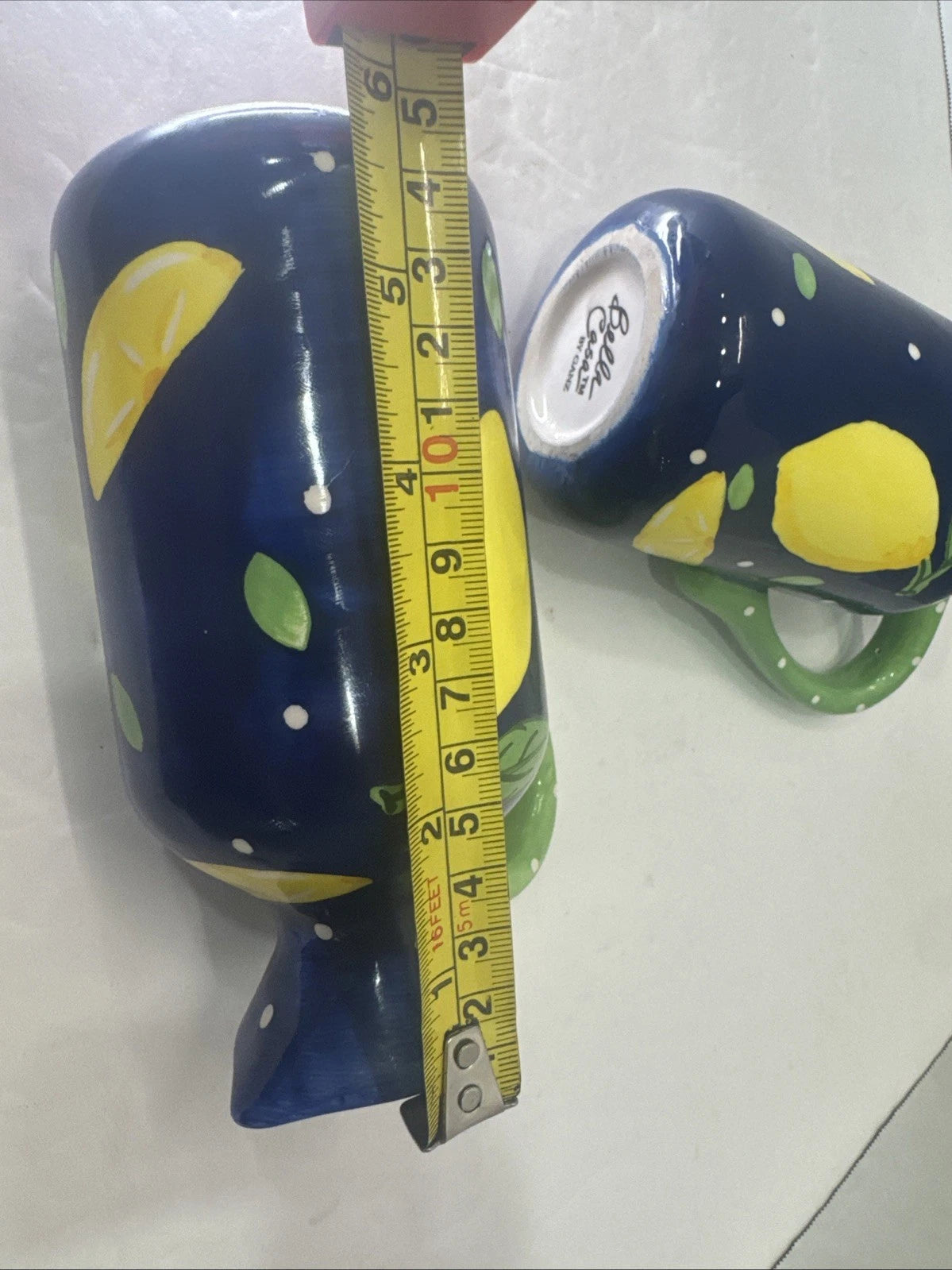 Bella Casa by Ganz Lemon Ceramic Pitchers Set of 2 Blue Green Yellow 6”