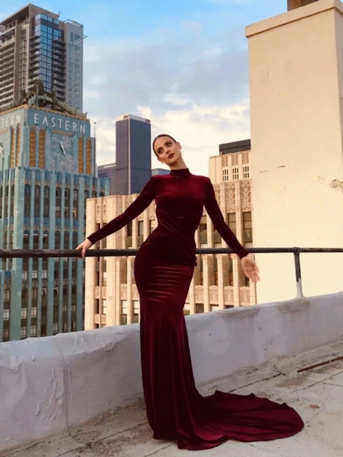 Stello Forte Women's Burgundy Velvet Maxi Dress Size 2 Open Back Train Gown