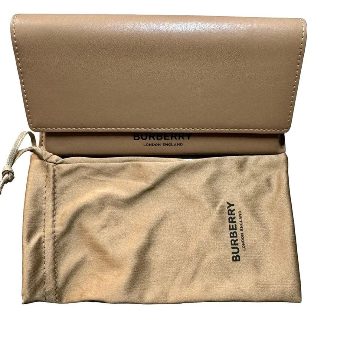 Burberry Tan Leather Eyeglass Sunglasses Case with Dust Bag Authentic