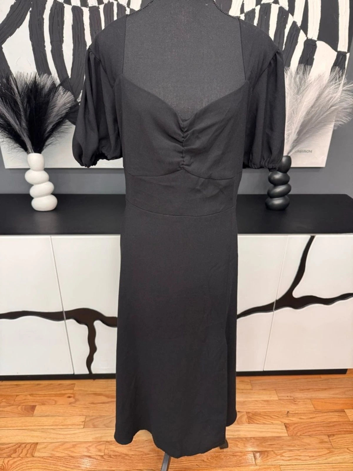 Alexia Admor Women's Black Maxi Dress Puff Sleeve Sweetheart Formal XL BNWT