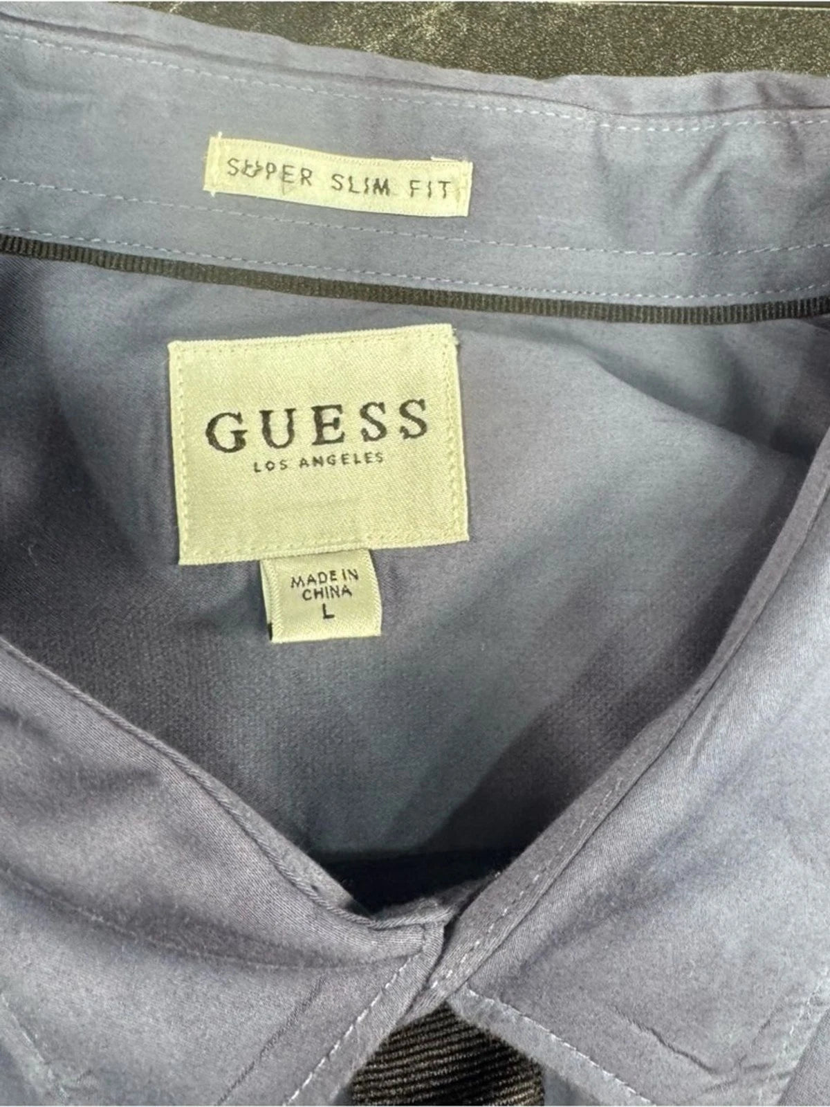 Guess Blue Black Contrast Dress Shirt Men's Large Button Up EUC Business Casual