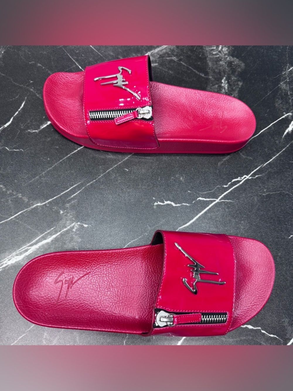 Giuseppe Zanotti Brett Zipp Red Patent Slides Mens 46 US12 Luxury EUC