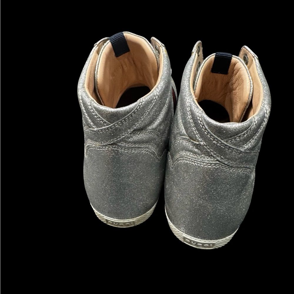 Gucci Bambi Silver Glitter High Top Sneakers EU 38 Italy Designer Stripe Shoes