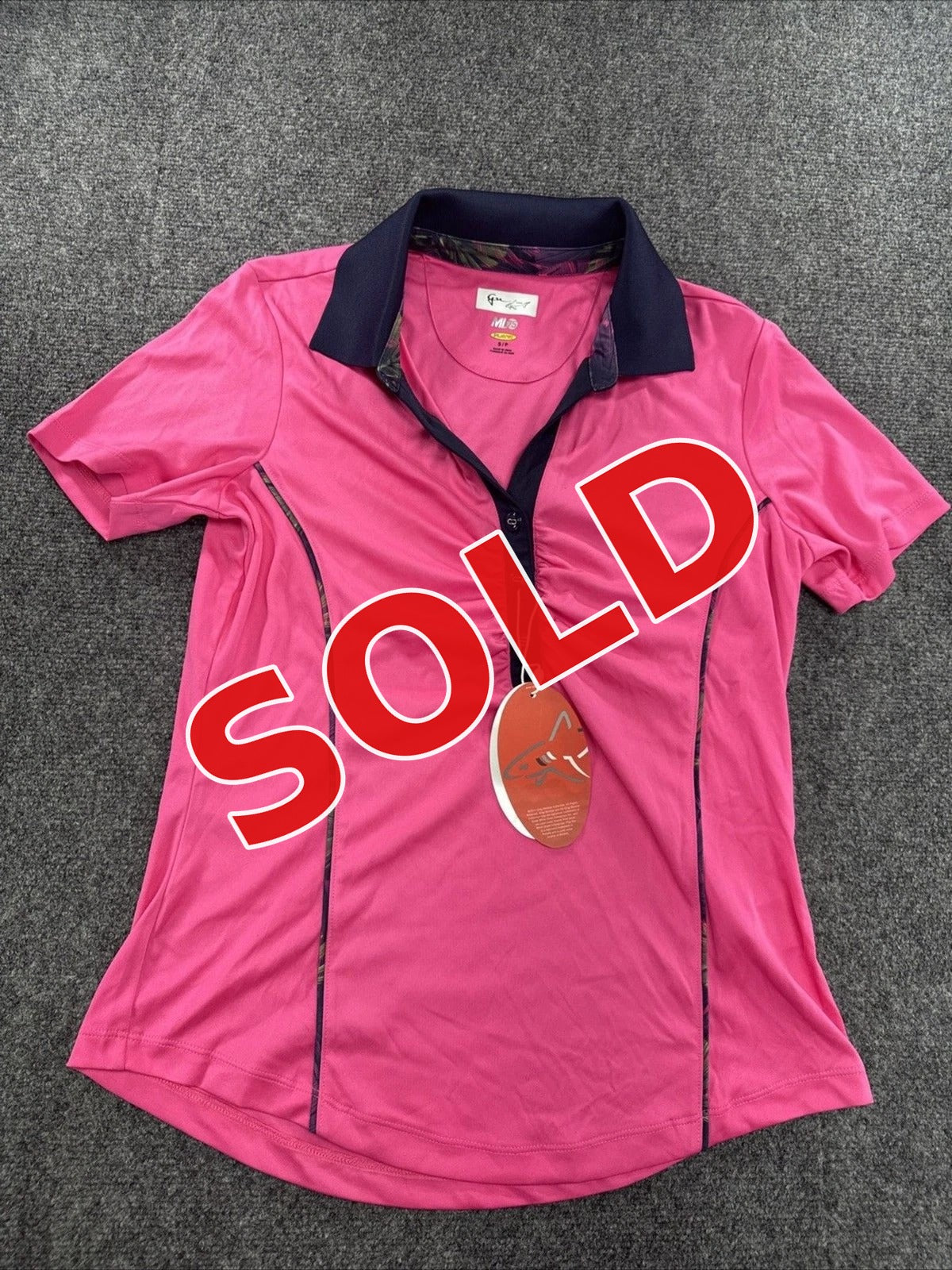 Greg Norman ML75 Play Dry Golf Polo Women Small Bright Pink Navy Ruched NWT