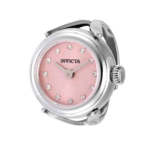 Invicta Angel Mini Ring Watch Ladies 17.5mm Quartz Stainless Steel Crystals Pink