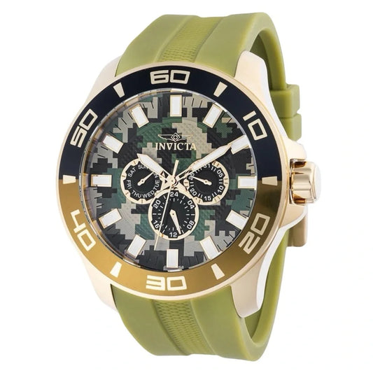 Invicta Pro Diver 46036 Mens Watch 50mm Gold Camo Dial Quartz BNIB Strap