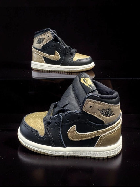 Nike Air Jordan 1 Retro High Toddler 6C Black Gold Deadstock Kids Sneakers
