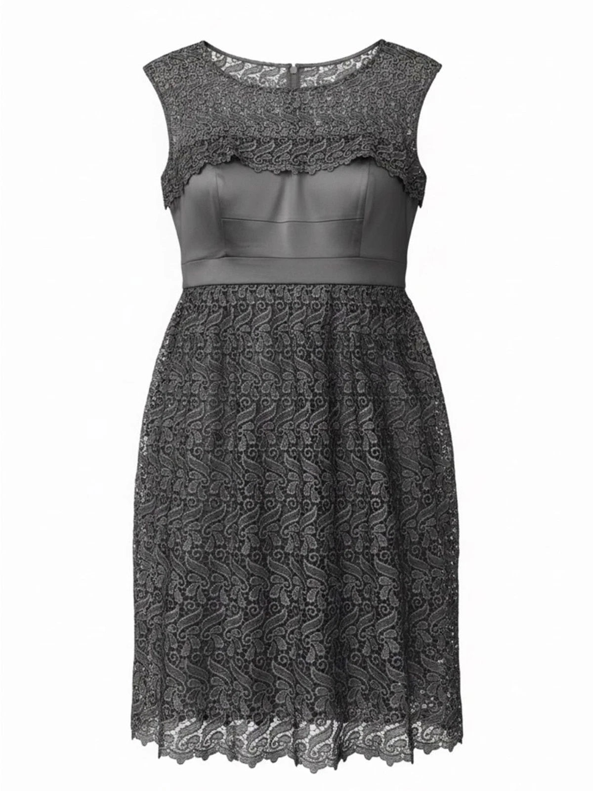 Jax Charcoal Lace Overlay Midi Dress Sleeveless A-Line Formal Size 12 EUC