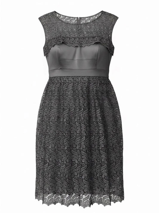 Jax Charcoal Lace Overlay Midi Dress Sleeveless A-Line Formal Size 12 EUC