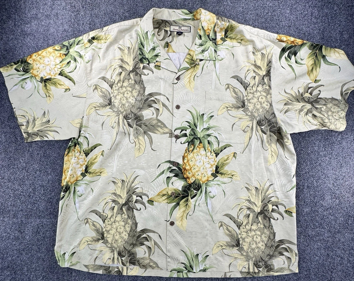 Tommy Bahama 100% Silk Camp Shirt Pineapple All Over Print Mens XXL