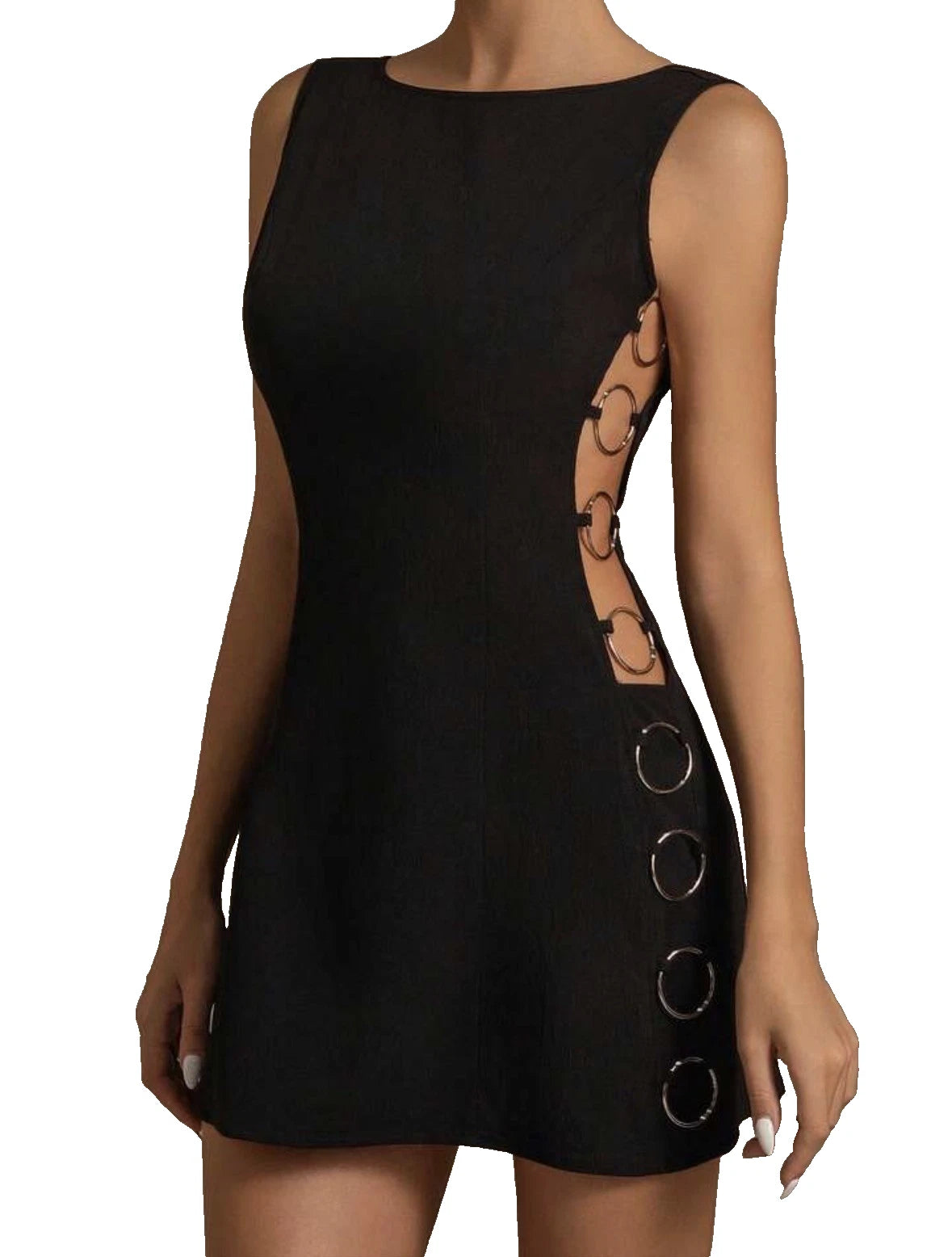 Shein Hollow Out Bodycon Dress Women's 4 Black Sleeveless Party EUC