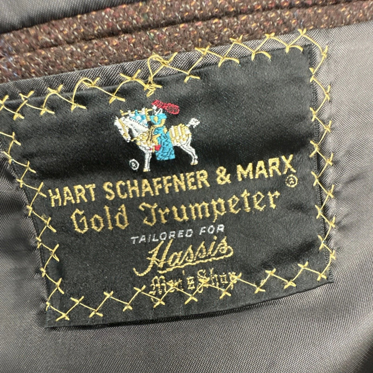 Vintage Hart Schaffner Marx Gold Trumpeter Blazer Men’s 44L Plaid USA Union Made