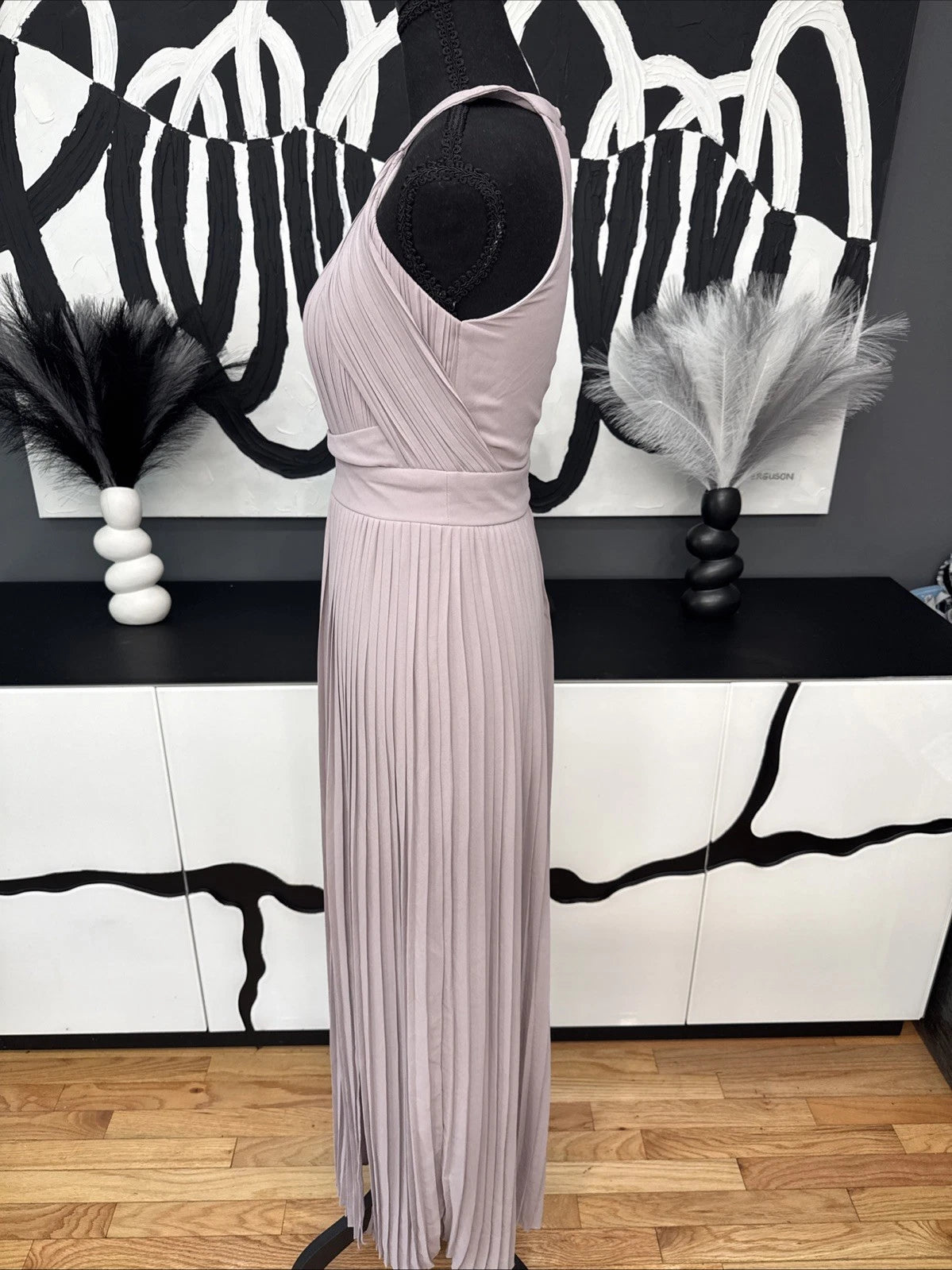 TFNC London Blush Pink Pleated Maxi Dress Women's 8 Halter Bridesmaid