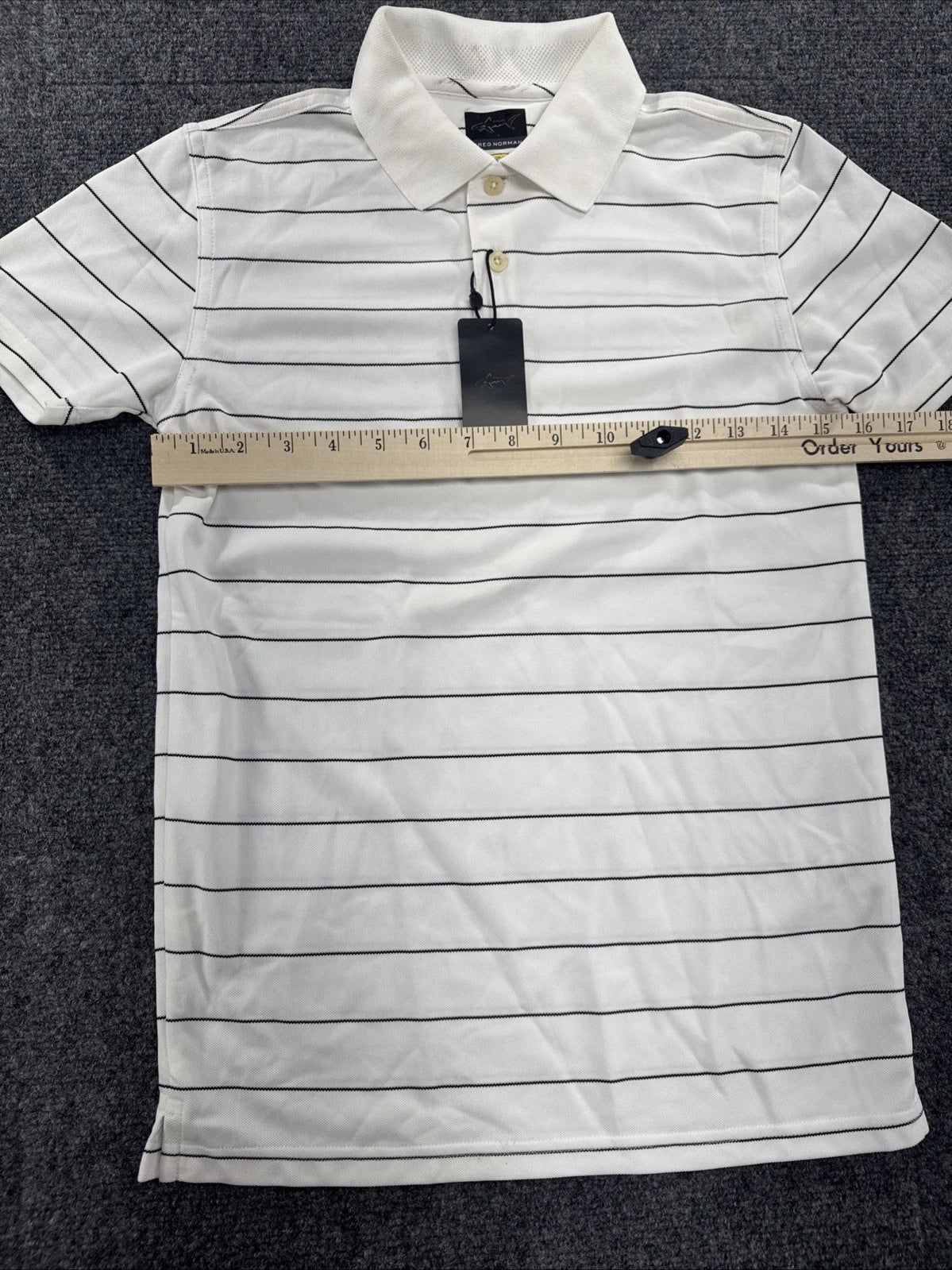 Greg Norman Play Dry Golf Polo Shirt White Black Stripe Women’s Medium NWT