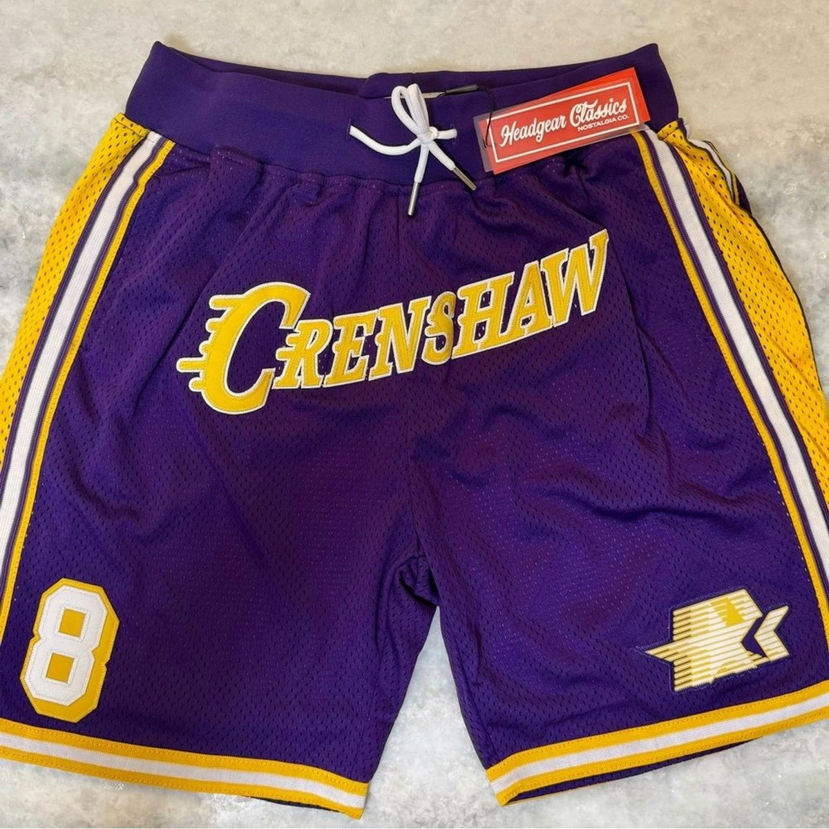 Headgear Classics Kobe Bryant Crenshaw #8 Shorts Mens M Purple Gold NWT
