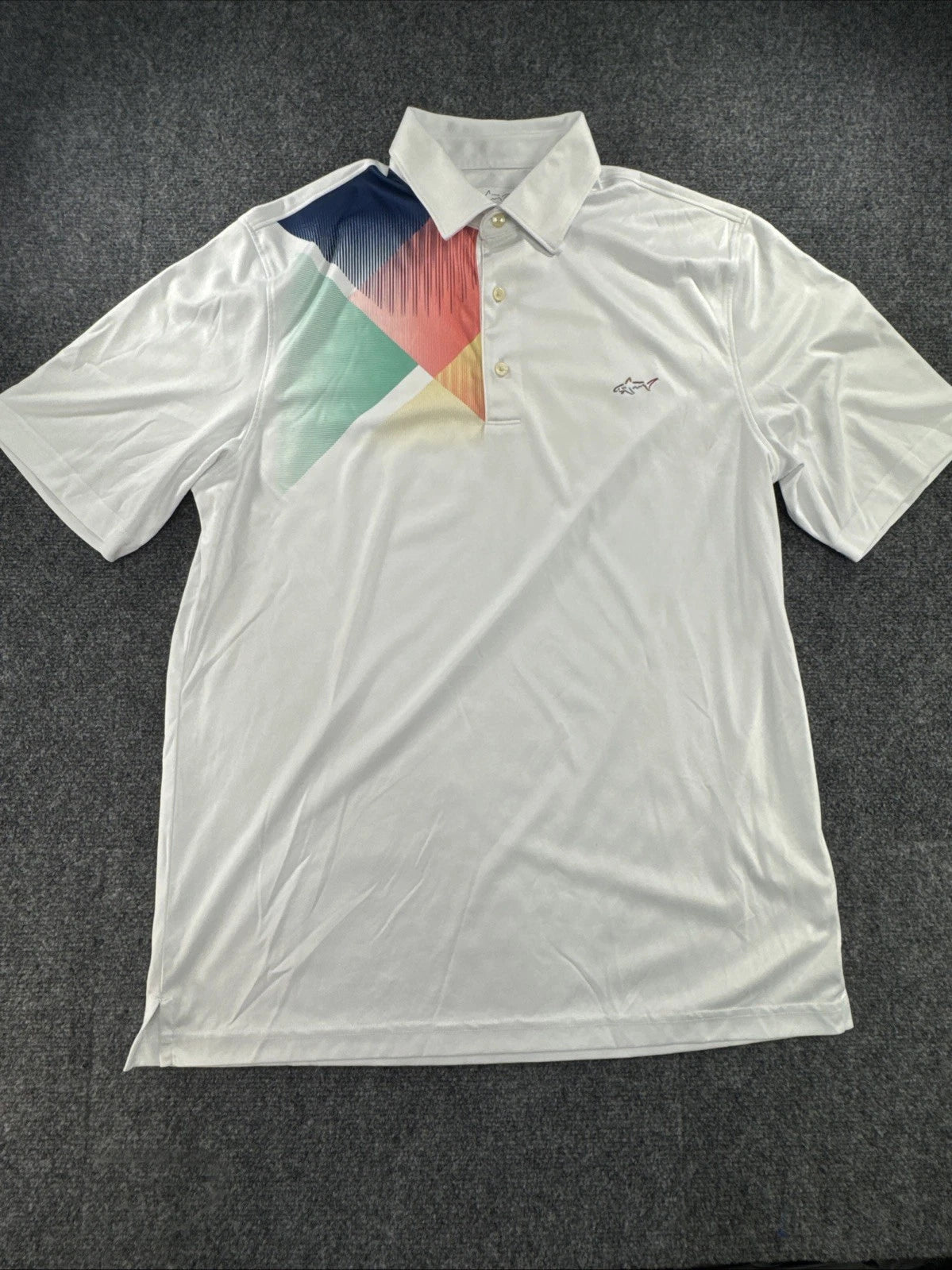 Greg Norman Play Dry Golf Polo Men’s M White Geometric Shark Performance Shirt
