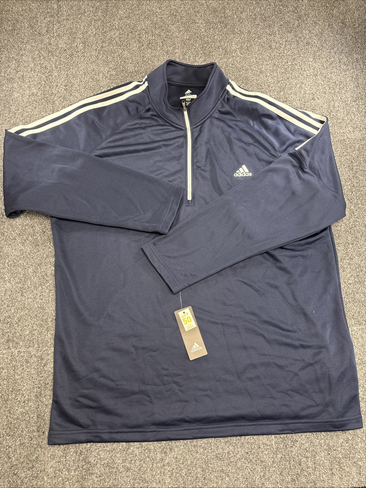 Adidas Golf Men's 2XL Navy UPF 50 3-Stripe Quarter Zip Performance Pullover NWT