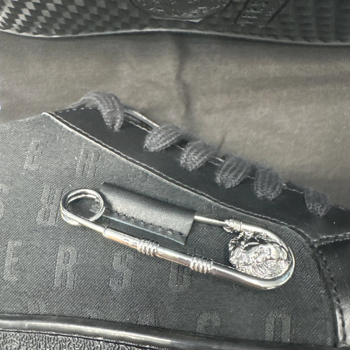 Versace Versus Lionhead Safety Pin Black Fabric & Leather Sneaker Size 36 US 6