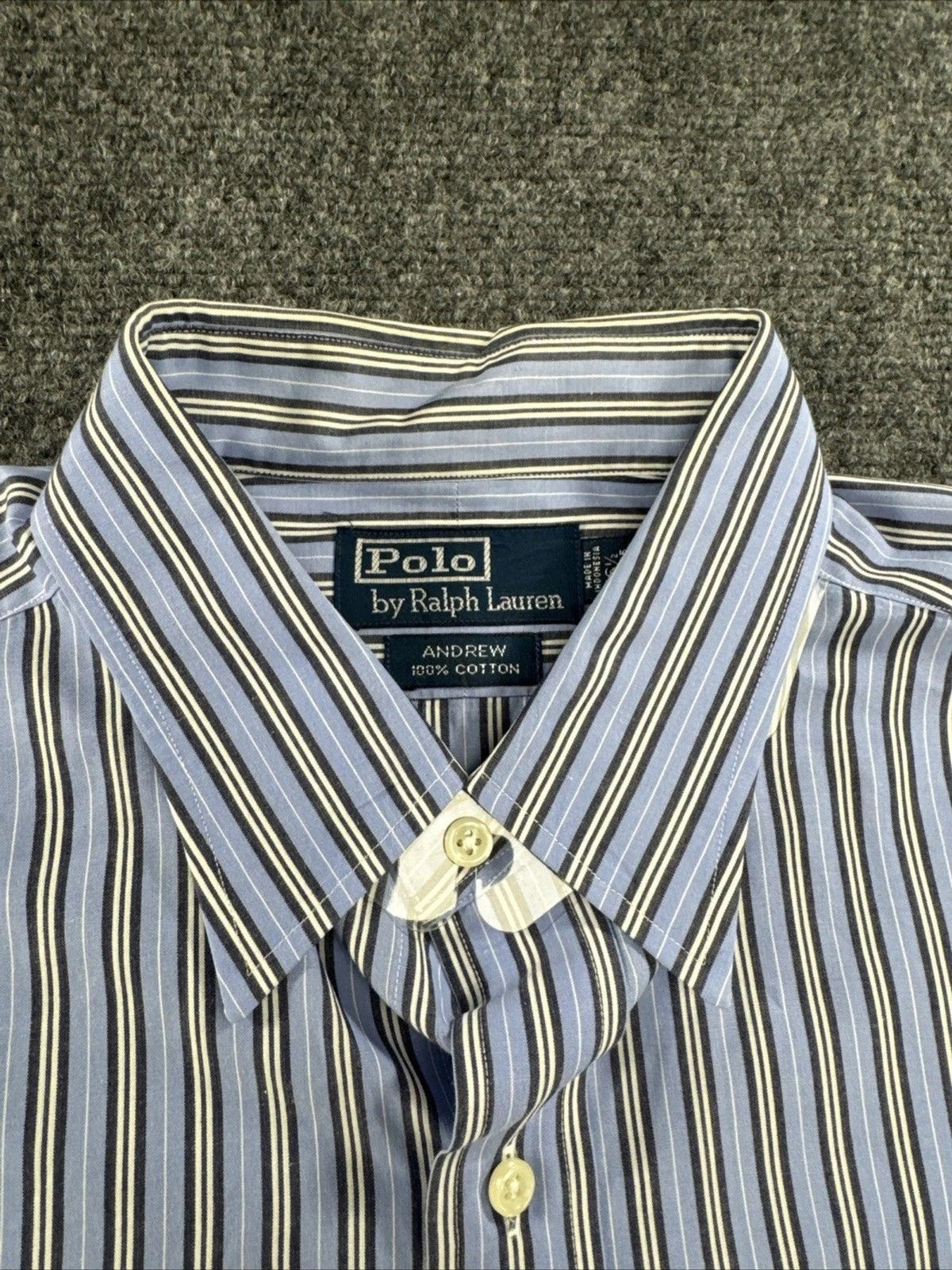 Polo Ralph Lauren Andrew Mens 16.5 34-35 Blue Stripe Cotton Shirt NWOT