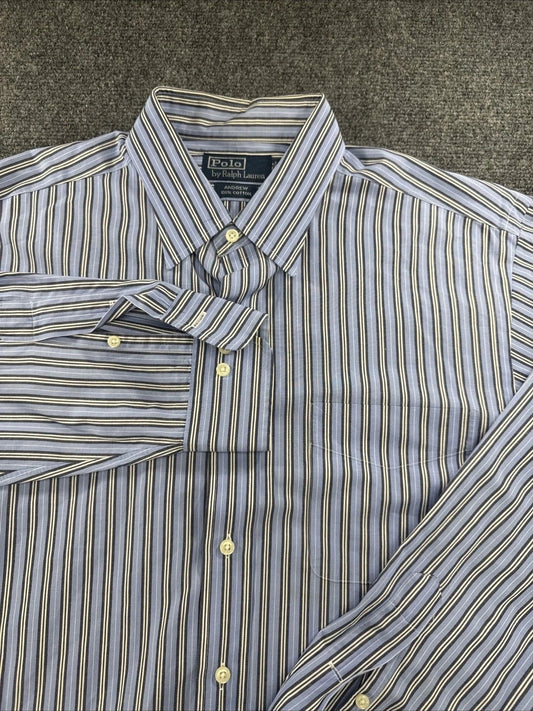 Polo Ralph Lauren Andrew Mens 16.5 34-35 Blue Stripe Cotton Shirt NWOT