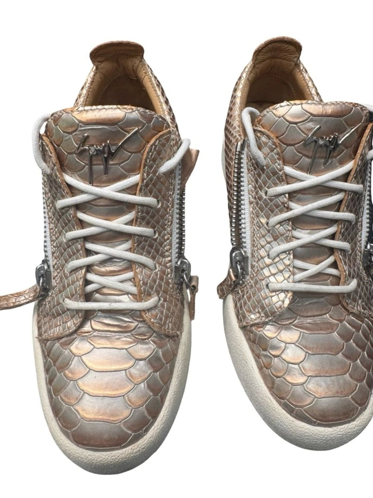 Giuseppe Zanotti Frankie Gold Python Leather Sneakers EU 38 Double Zip Italy