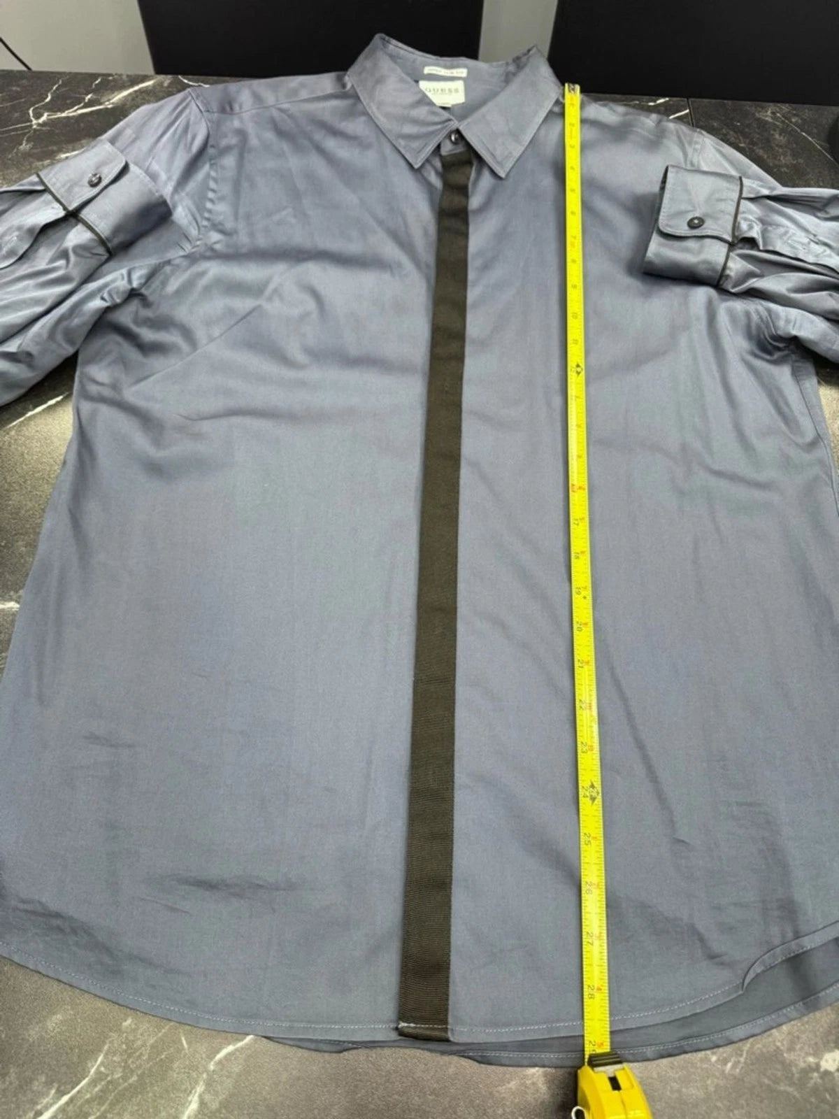 Guess Blue Black Contrast Dress Shirt Men's Large Button Up EUC Business Casual