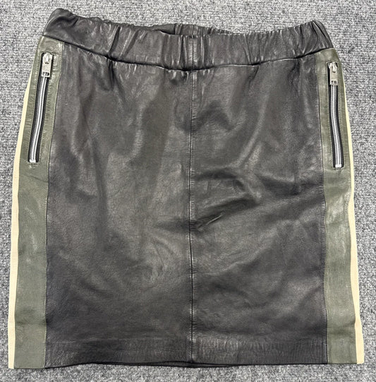 Mauritius Genuine Leather Mini Skirt Womens S Black Olive Tan Colorblock Zip