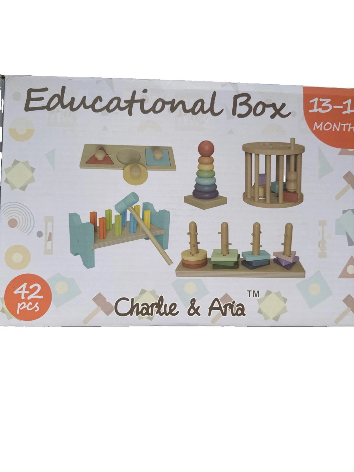 Charlie & Aria Educational Box 13-18 Months Montessori Wooden Toys 42 PCS New