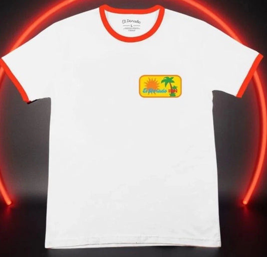 24kGoldn El Dorado Inn Ringer T Shirt Mens Large White Rap Tour Merch NWT