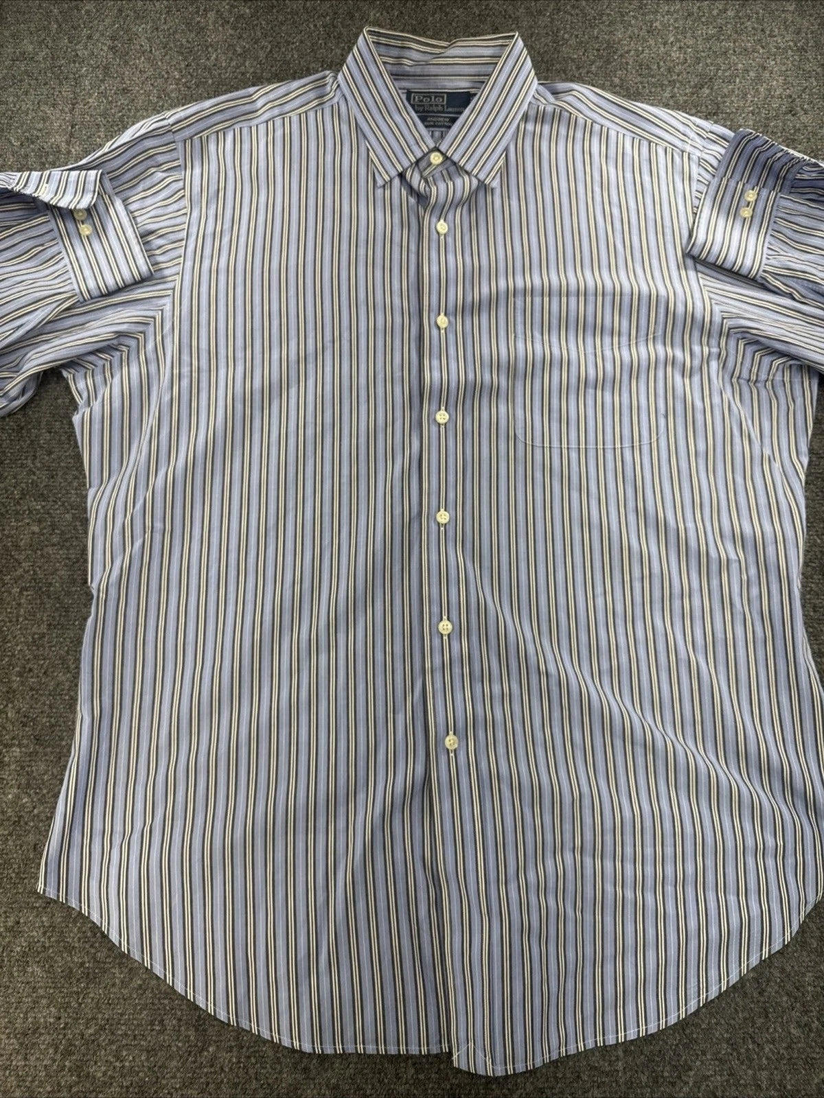 Polo Ralph Lauren Andrew Mens 16.5 34-35 Blue Stripe Cotton Shirt NWOT
