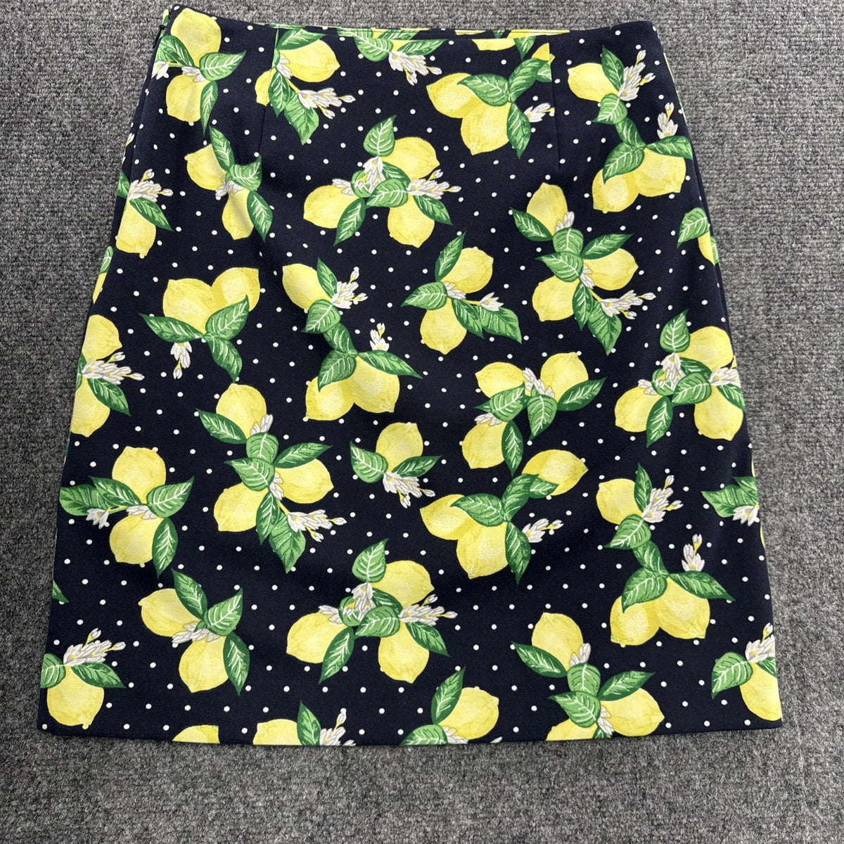 Talbots Petites Lemon Print A-Line Skirt Navy Yellow Size 2P Women’s