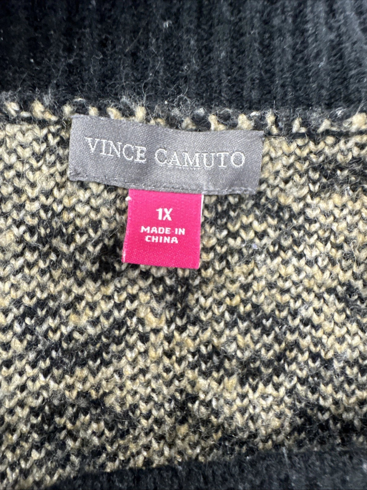Vince Camuto Leopard Animal Print Knit Sweater Women's XL Cozy Fall Boho