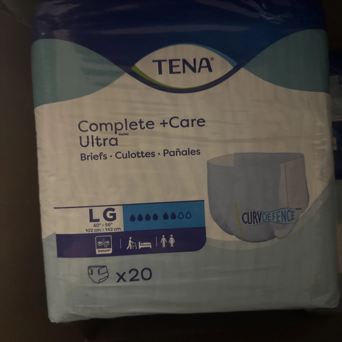 Tena Complete + Care Ultra Brief Large 20 Count Box of 4 80 Total New Sealed