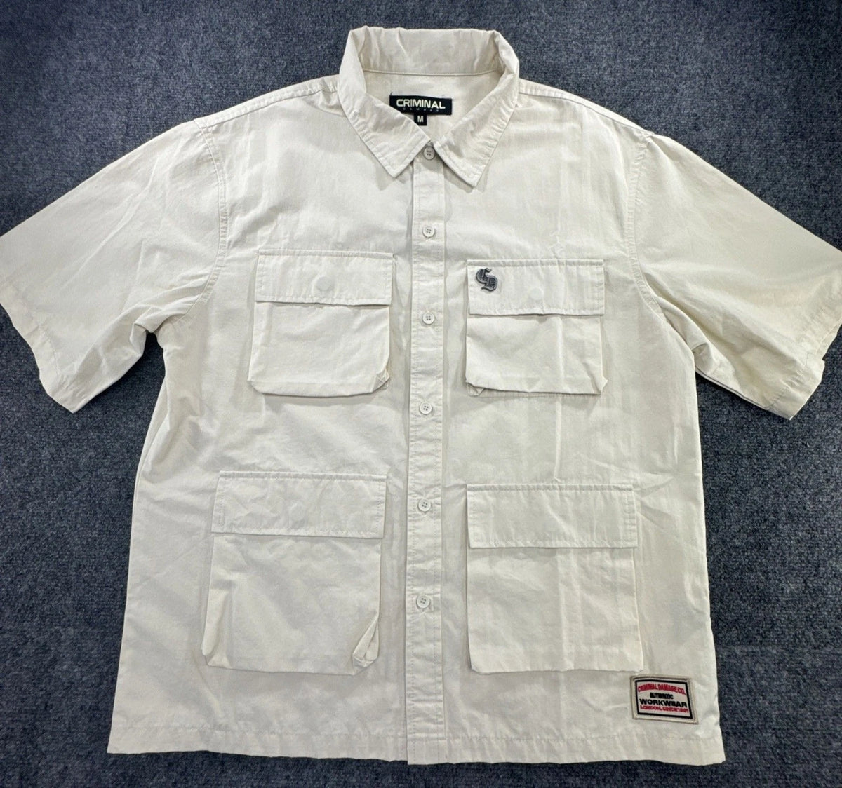 Criminal Damage Patterson Utility Shirt Men M Ecru 4 Pocket Workwear NWT
