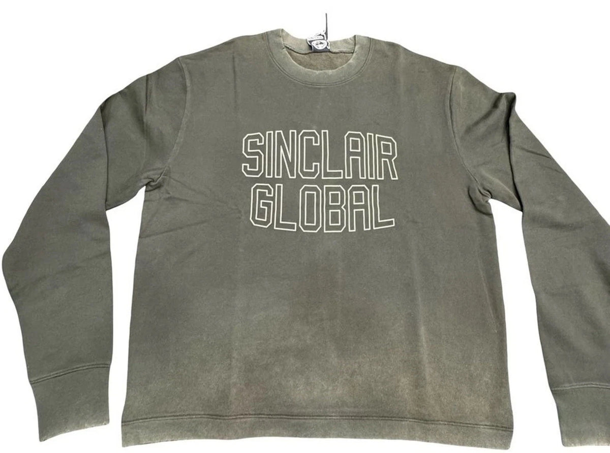 Sinclair Global Distressed Crewneck Sweater Men's Small Hunter Green BNWT