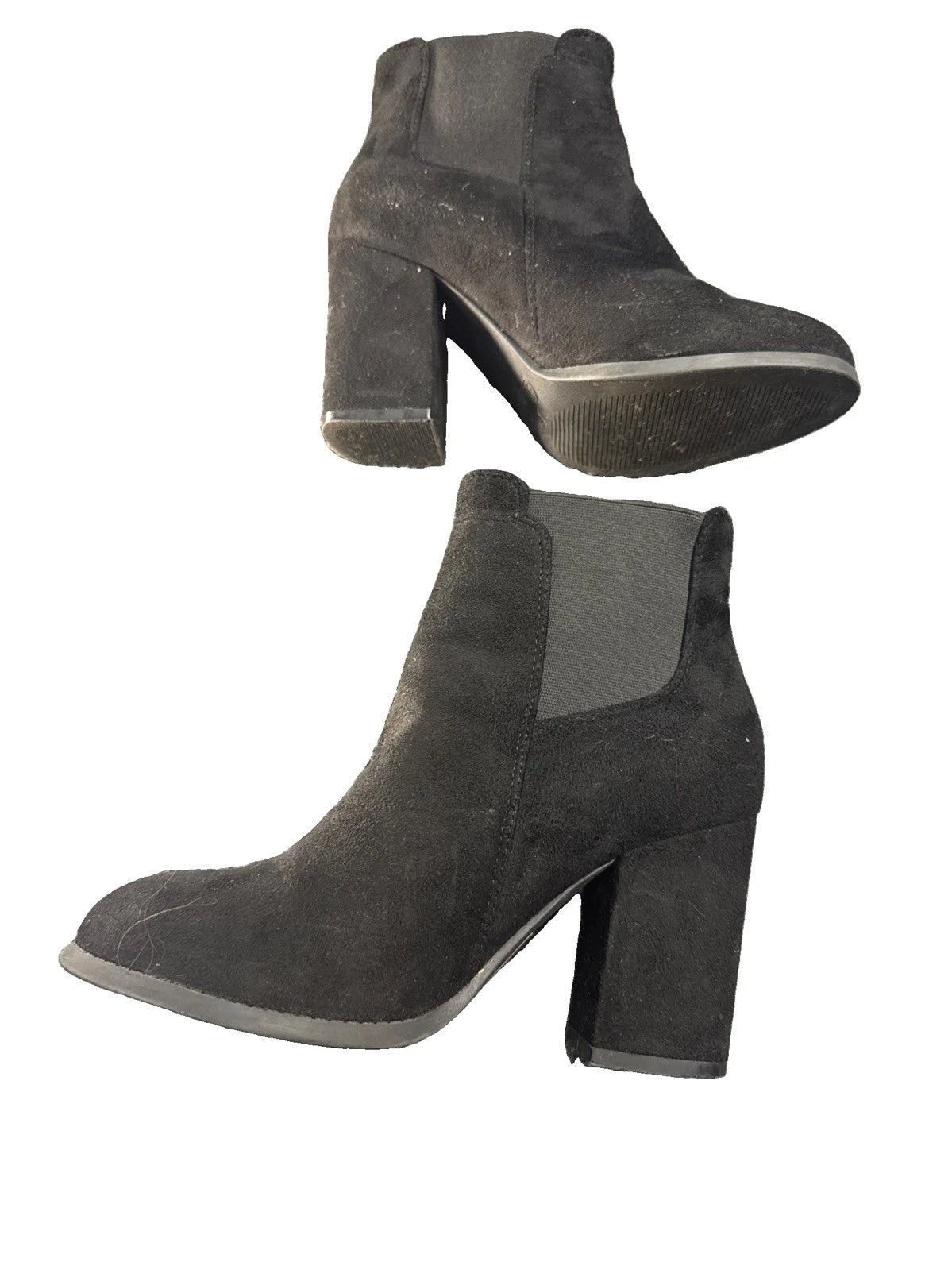 Wild Diva Black Faux Suede Chelsea Ankle Boots Block Heel Women’s Size 6.5 EUC