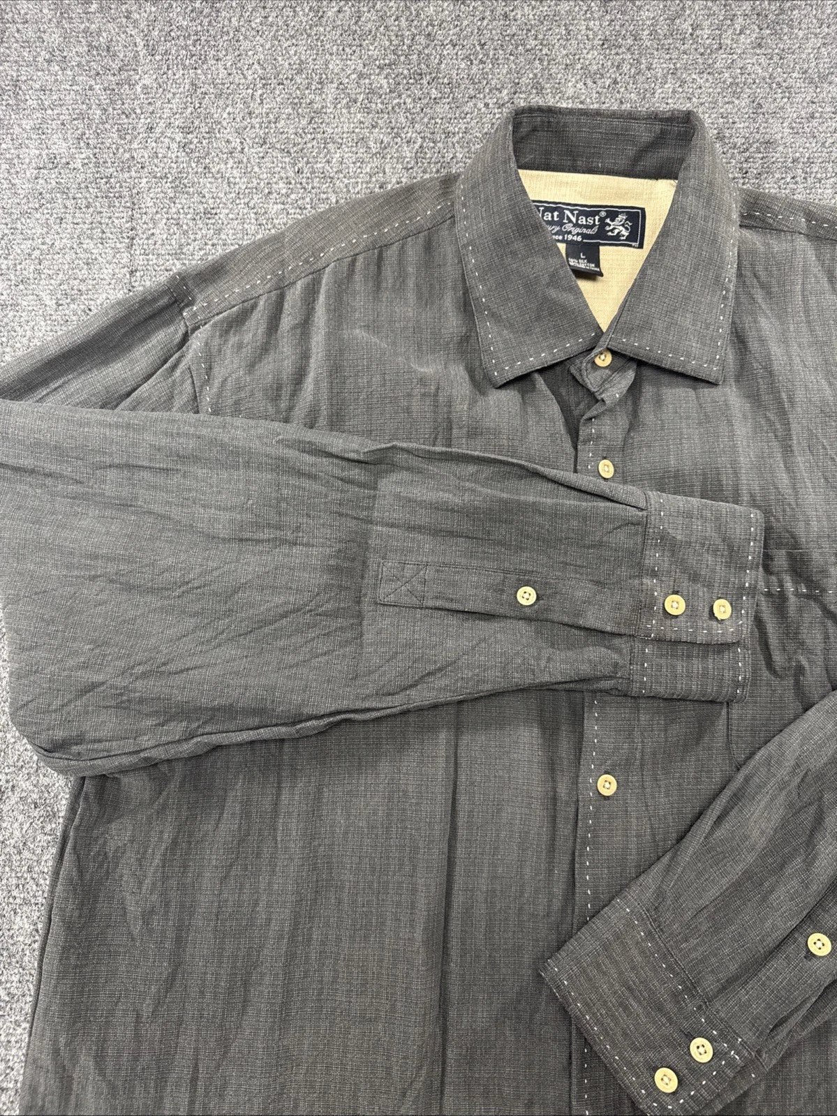 Nat Nast Luxury Originals Silk Cotton Button Up Shirt Gray Mens Large Casual