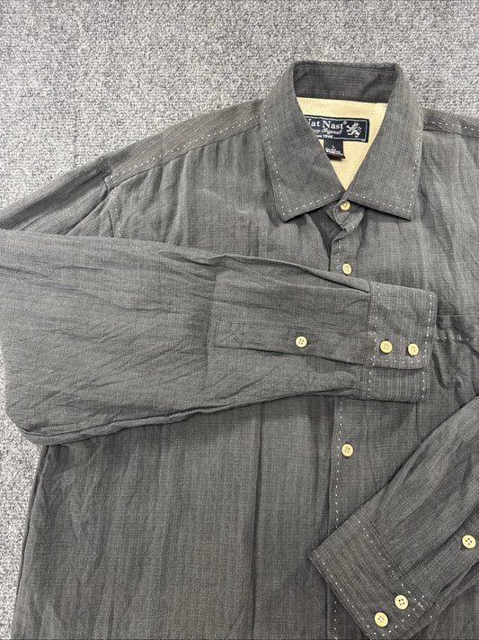 Nat Nast Luxury Originals Silk Cotton Button Up Shirt Gray Mens Large Casual