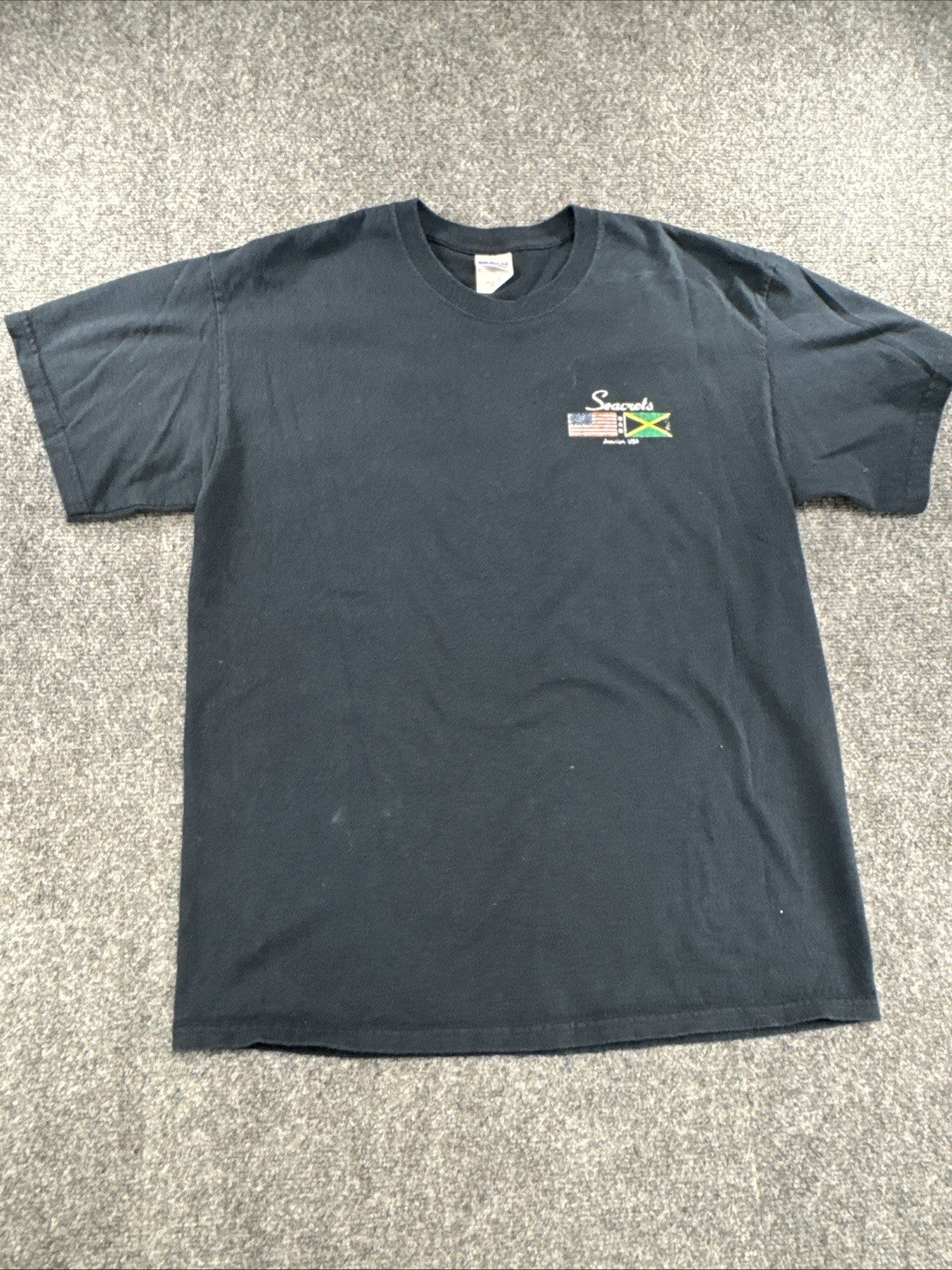 Vintage 90s Gildan Secrets Jamaica USA Flags Embroidered T-Shirt Large