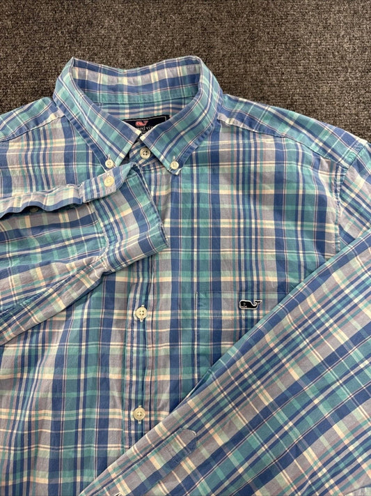 Vineyard Vines Classic Fit Tucker Shirt Blue Plaid Button Down Men’s Large