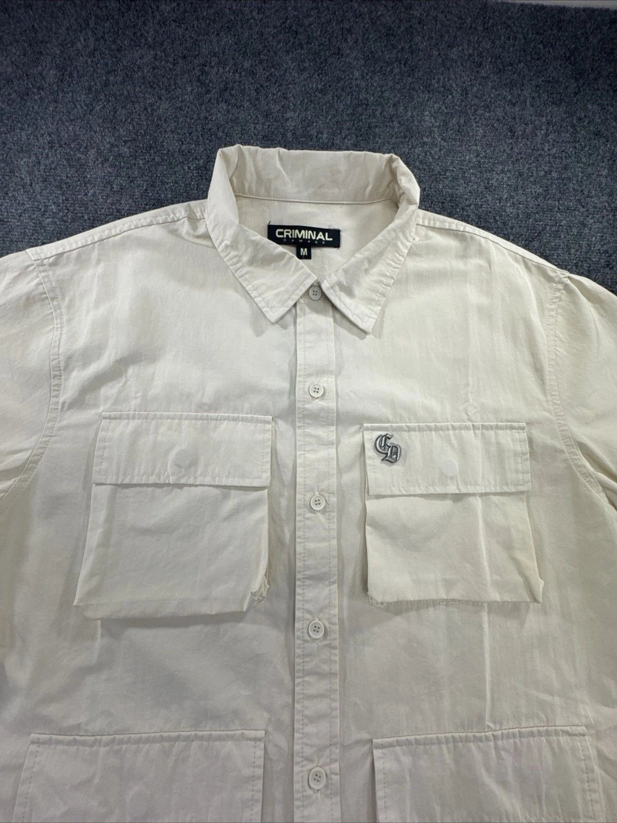 Criminal Damage Patterson Utility Shirt Men M Ecru 4 Pocket Workwear NWT