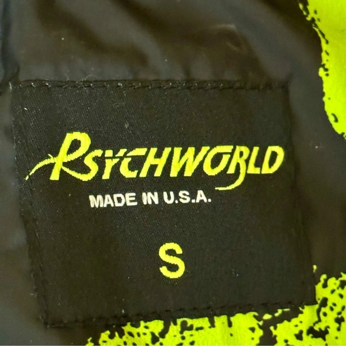 Psychworld Skull Print Puffer Jacket Men’s S Black Lime Green NWT