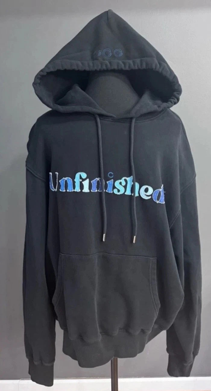 Unfinished Mens XL Black Oversized Hoodie Heavyweight Portugal Cotton Pullover