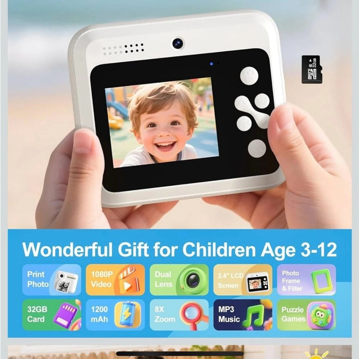 OTJ Kids Insta Print Dual Camera White Rainbow Instant Print Camera BNIB