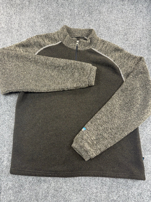 KUHL Alfpaca Fleece Quarter Zip Pullover, Men's Large, Brown - Pre-Owned